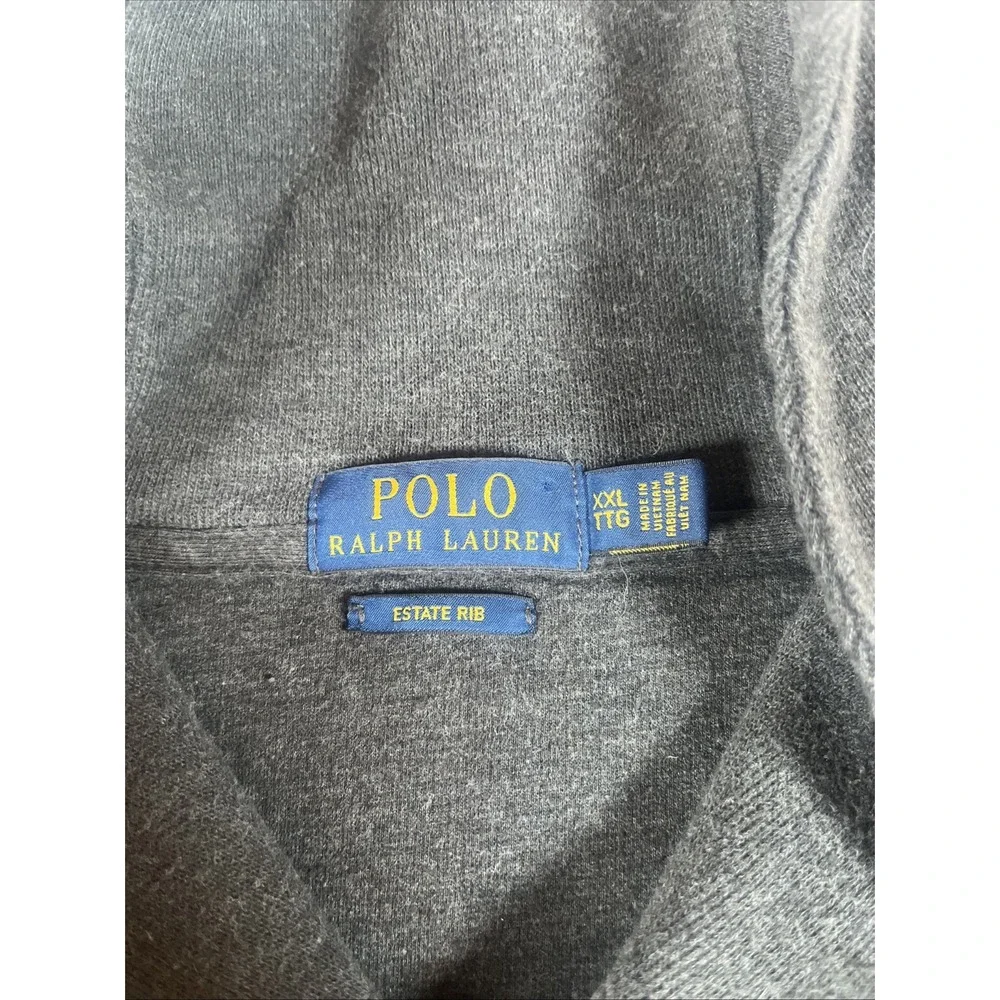 Polo Ralph Lauren Sweater Mens 2XL TTG‎ Gray Shawl Estate Rib Pullover Oversized